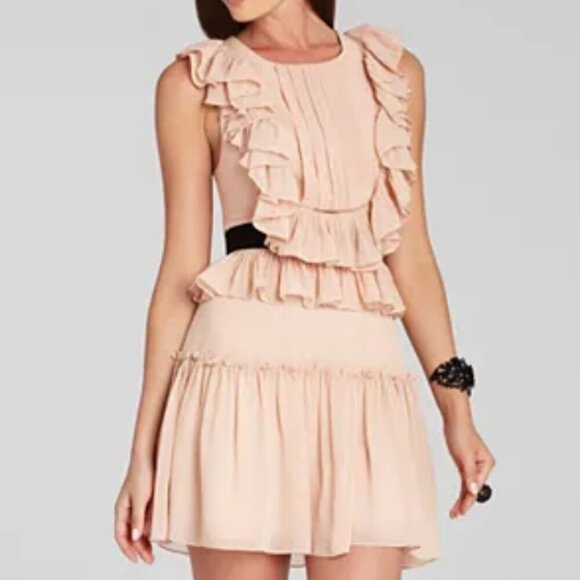 BCBGMaxAzria SZ6 Britt Bare Pink Flowy Dress Cut Outs Fairy Coquette Party - Picture 1 of 14